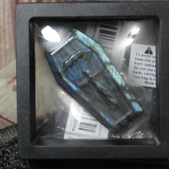 Labradorite Coffin carved Cross and Bat, in case~NWOT~awesome color, U… - Picture 1 of 4
